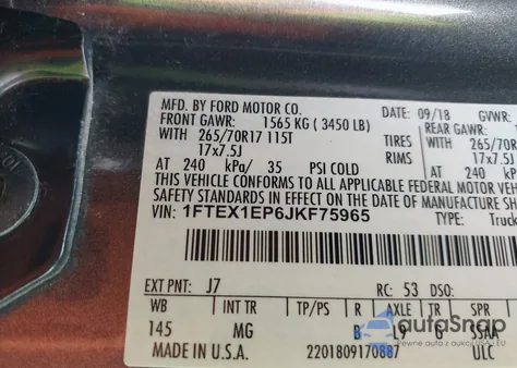 2018 Ford F-150 Xlt from USA, damaged, VIN 1FTEX1EP6JKF75965